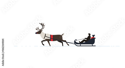 Sleigh ride adventure with reindeer winter wonderland illustration whimsical setting side view fun concept. Vector illustration