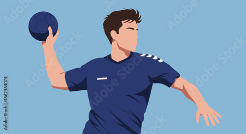 Dynamic handball player in action sports arena digital illustration energetic environment side view athletic performance. Vector illustration