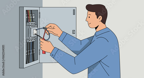 Electrical maintenance action home setting illustration indoor environment close-up view safety concept. Vector illustration