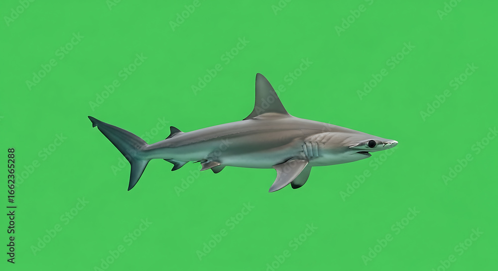 Obraz premium Hammerhead Shark on Green Screen Background for Easy Compositing