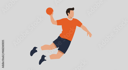Dynamic handball player in action indoor sports arena illustration energetic environment side view team spirit concept. Vector illustration