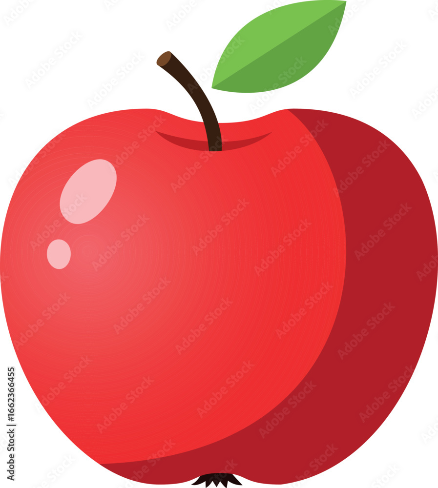 Fototapeta premium Vector illustration of a red apple with green leaf isolated on white background