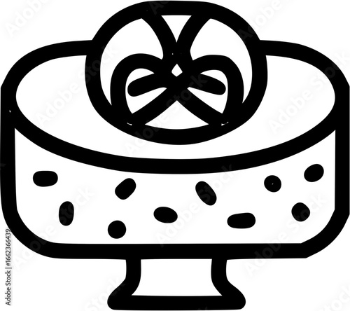 A delectable round cake with a swirl topping, sitting on a pedestal.