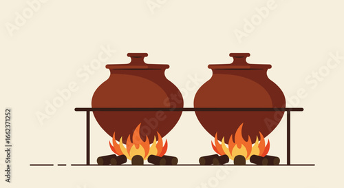 Cooking traditional dishes kitchen illustration warm environment side view culinary art. Vector illustration