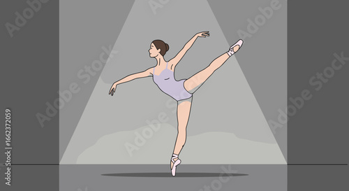 Ballet performance spotlight stage illustration artistic environment side view grace and elegance. Vector illustration