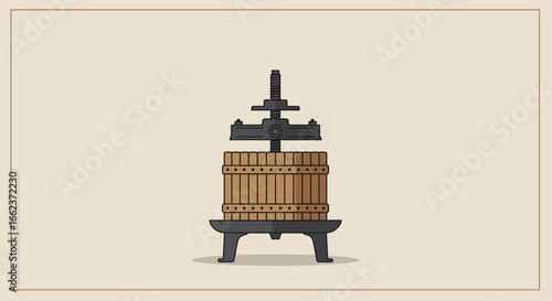 Wine pressing action vineyard illustration rustic setting top view traditional winemaking concept. Vector illustration