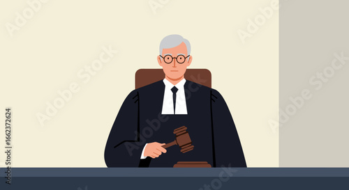 Courtroom proceedings judge in action legal setting digital illustration professional environment frontal view justice concept. Vector illustration