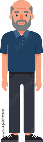 Elderly man standing full body vector illustration with casual clothing and neutral expression in simple style