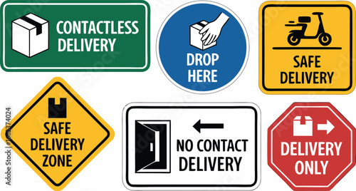 Assortment of Colorful Delivery Safety Signs Contactless, Drop Off, Safe Delivery Zone and More