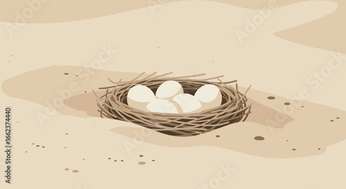 Nesting behavior of birds in sandy environments animal habitat illustration natural context close-up view wildlife concept. Vector illustration