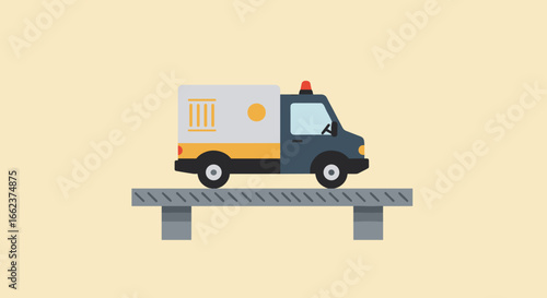 Emergency response action ambulance on bridge digital illustration urban environment side view medical concept. Vector illustration