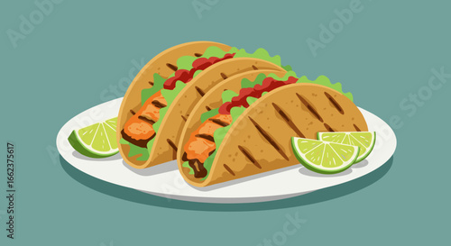 Taco fiesta culinary delight food presentation vibrant kitchen close-up flavorful cuisine. Vector illustration