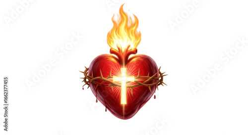 Sacred heart of jesus image with cross and crown of thorns catholic religious symbol illustration art 100 char