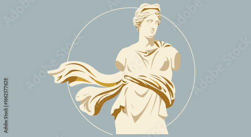 Ancient greek sculpture of a woman in draped attire cultural heritage digital art minimalist design front view classical concept. Vector illustration