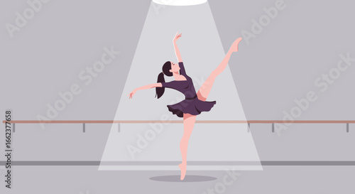 Graceful ballet performance dance studio digital art minimalist setting spotlight view artistic expression. Vector illustration