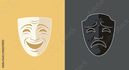 Exploring emotions through theater masks artistic expression in graphic design digital art creative perspective. Vector illustration