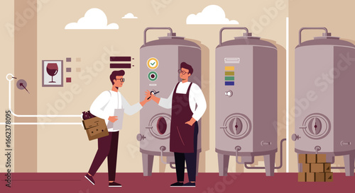 Wine tasting event vineyard illustration indoor close-up wine appreciation. Vector illustration