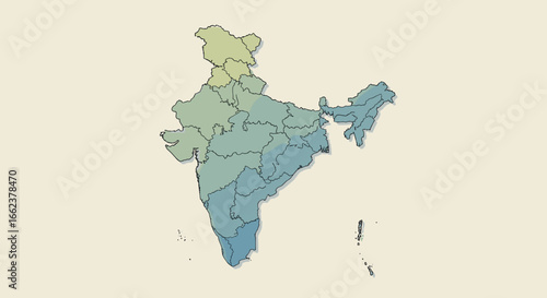 Map of india highlighting states and regions geographic overview educational content southeast asia aerial view cartographic insights. Vector illustration