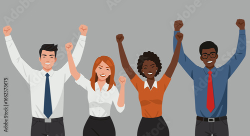 Celebrating success team achievement office environment illustration joyful teamwork positive vibe. Vector illustration