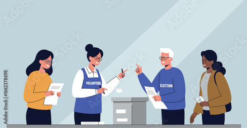Community volunteer election support local community center illustration indoor space engaging atmosphere. Vector illustration