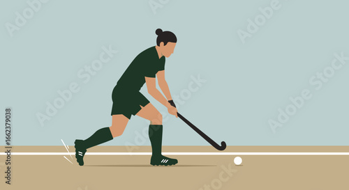 Hockey player taking action on the field sports venue digital illustration dynamic environment side view athletic concept. Vector illustration