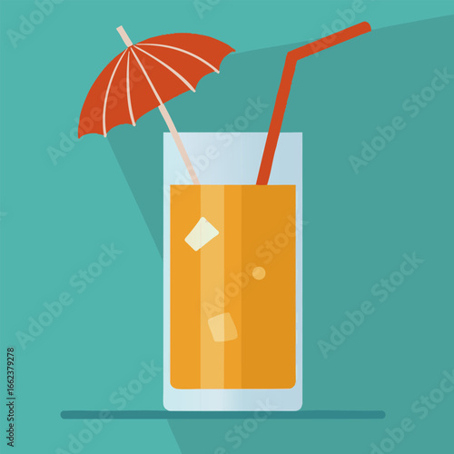Drinks in Tall Glass with Umbrella