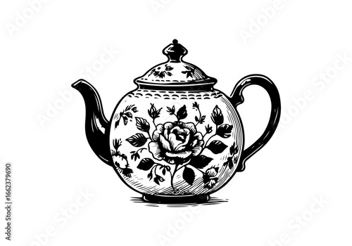 Porcelain teapot hand drawn vector illustration