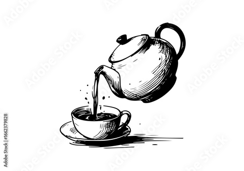 Porcelain teapot hand drawn vector illustration