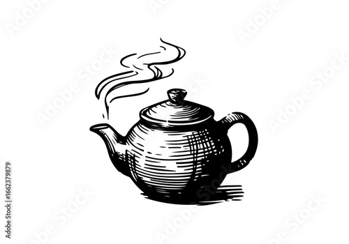 Porcelain teapot hand drawn vector illustration
