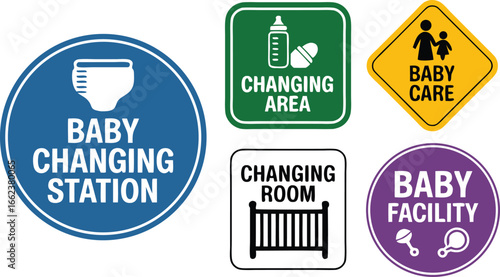 Illustrated Baby Changing Signs Station, Area, Room, Facility and Care, for Public Accessibility
