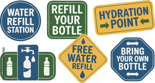 Illustration Featuring Refill Water Bottle Signage for Hydration Point and Water Refill Stations
