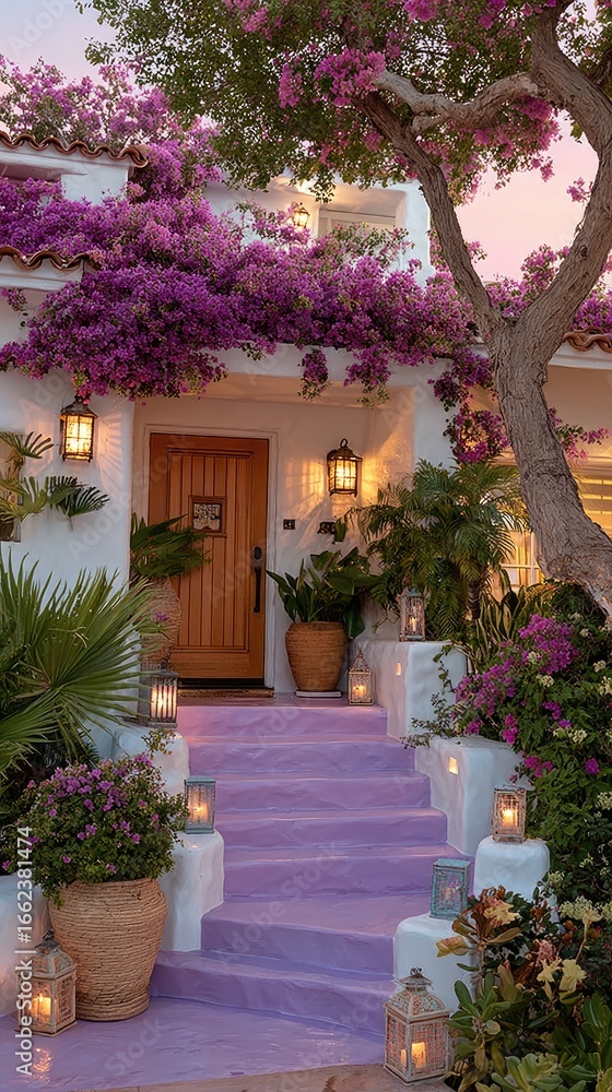Fototapeta premium House entrance with flowers and steps