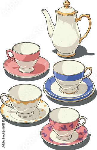 Vintage porcelain tea set with floral patterns and elegant teapot for classic afternoon tea occasions