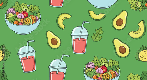 Vibrant and playful illustration of healthy food options, ideal for promoting nutrition, wellness, and dietary awareness in educational or marketing materials.