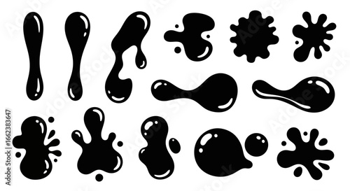 Collection of Black Ink Blots and Splatters for Artistic Designs, Creative Projects, and Visual Communication to Add Dynamic and Abstract Elements