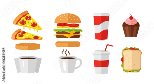 Colorful and Appetizing Fast Food Vector Illustration for Menu Design, Advertising, and Culinary Projects, Perfect for Restaurant Promotions and Food-Related Graphics