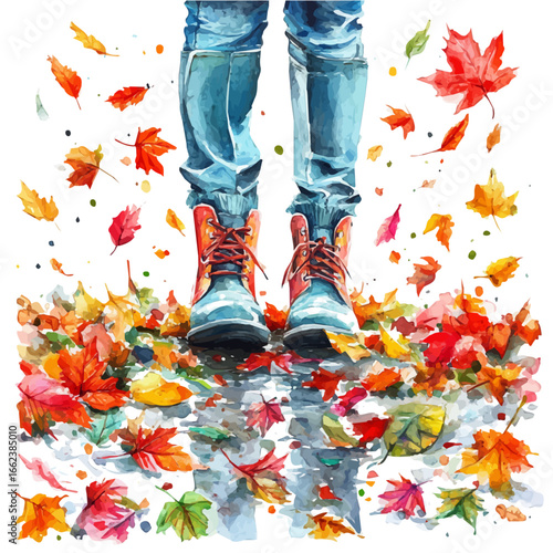 Autumn Boots, watercolor illustration vector, isolated on a white background.