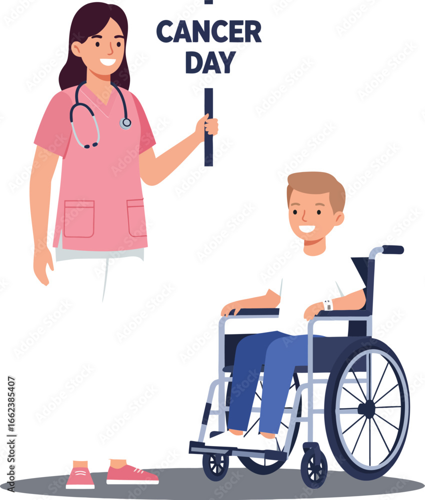 custom made wallpaper toronto digitalNurse holding cancer day sign with happy boy in wheelchair awareness and support vector illustration