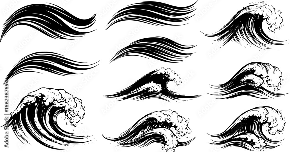 Fototapeta premium Black Wave Brush Strokes: Abstract Vector Design Elements
