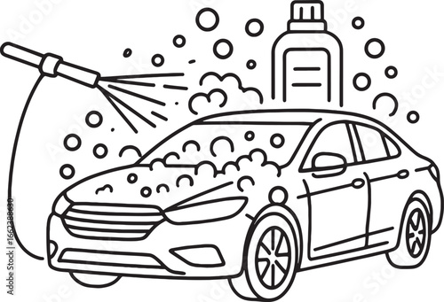 Car washing service linear vector