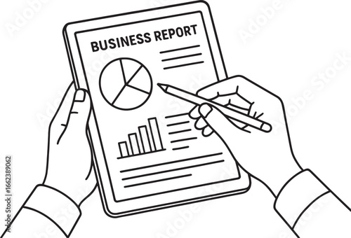 hands using tablet and stylus pen making Business report