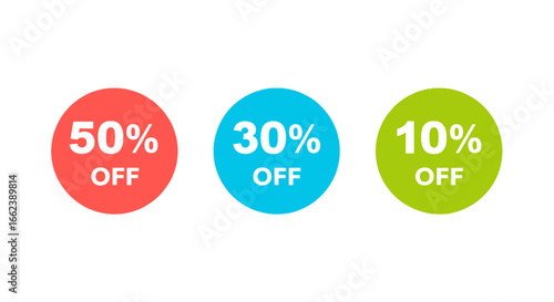 Boost your sales now with these vibrant 50% 30% and 10% off discount badges perfect for advertising and marketing campaigns today, originally vector