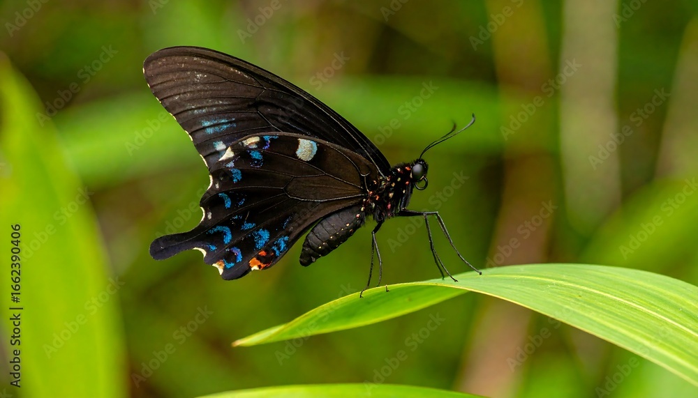 Fototapeta premium Black butterfly with vibrant blue spots