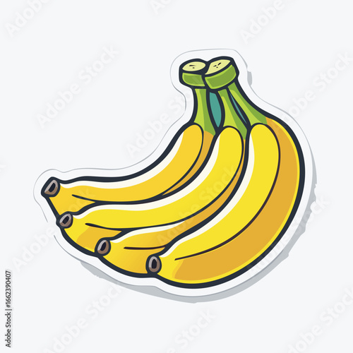 A vibrant illustration of a bunch of ripe bananas, showcasing their yellow color and green stems.