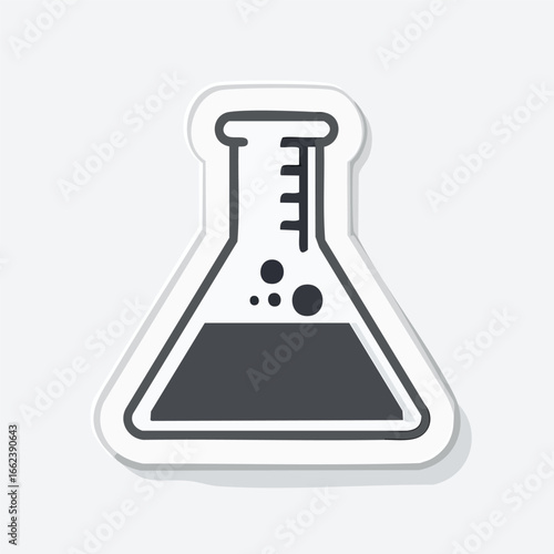 Illustration of a laboratory flask with liquid inside, bubbles, and measurement markings.