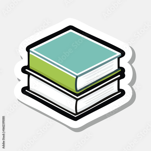 Illustration of two stacked books with a green and blue cover, and a white background.