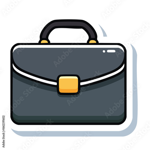 A detailed illustration of a closed, black briefcase with a handle and a gold clasp.