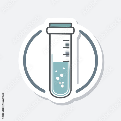 Illustration of a test tube containing a blue liquid, used in scientific experiments.