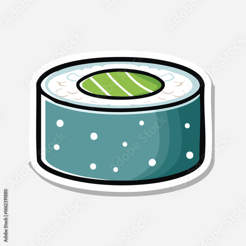 A detailed illustration of a sushi roll, showcasing the ingredients and design.