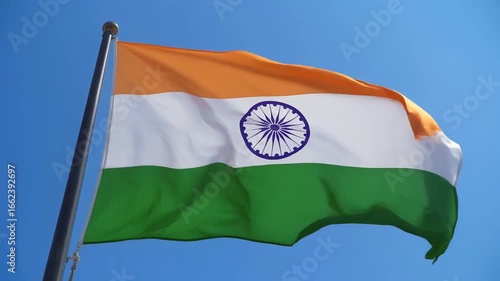 Indian Flag Waving Against a Clear Blue Sky